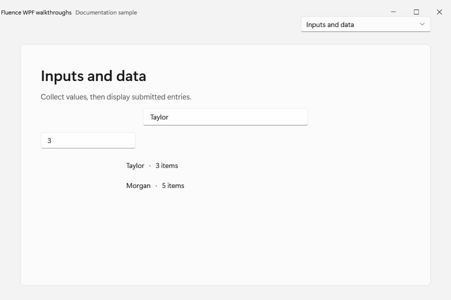Inputs and data demo in light mode