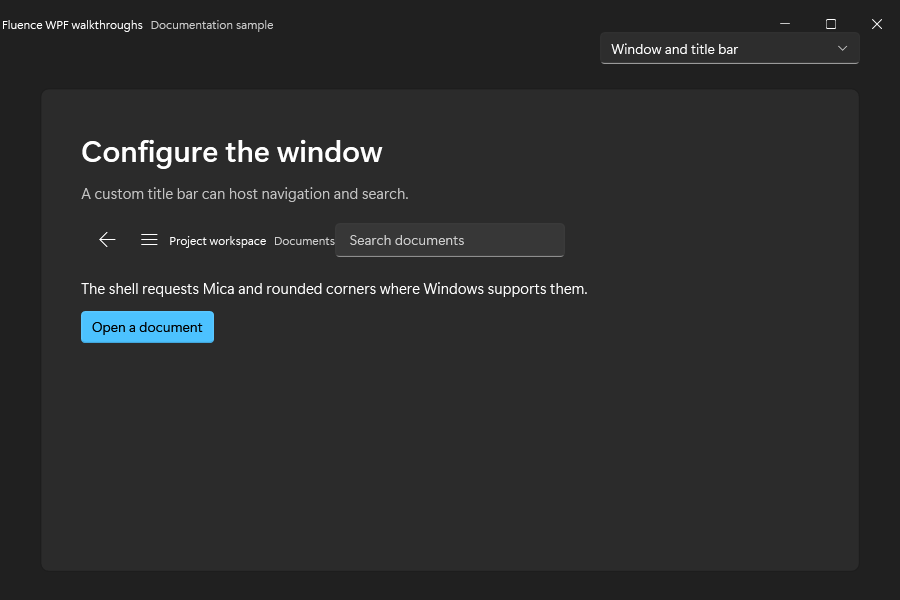 Window and title bar in dark mode