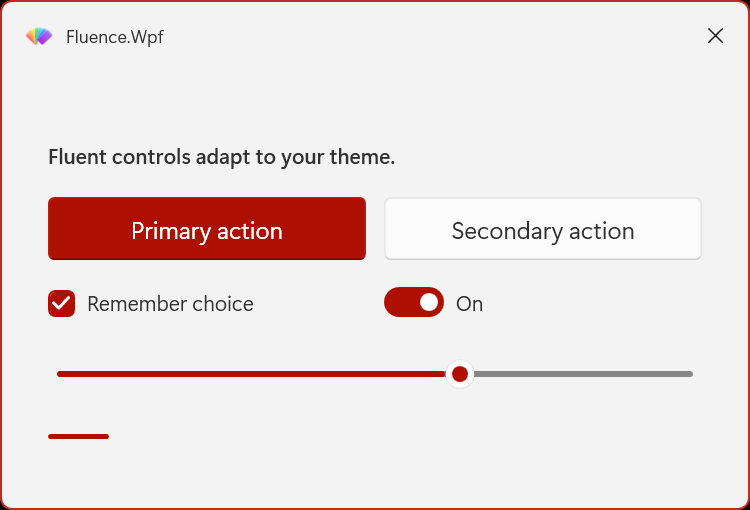 A Fluence dialog with buttons, a moving progress bar, and selection controls